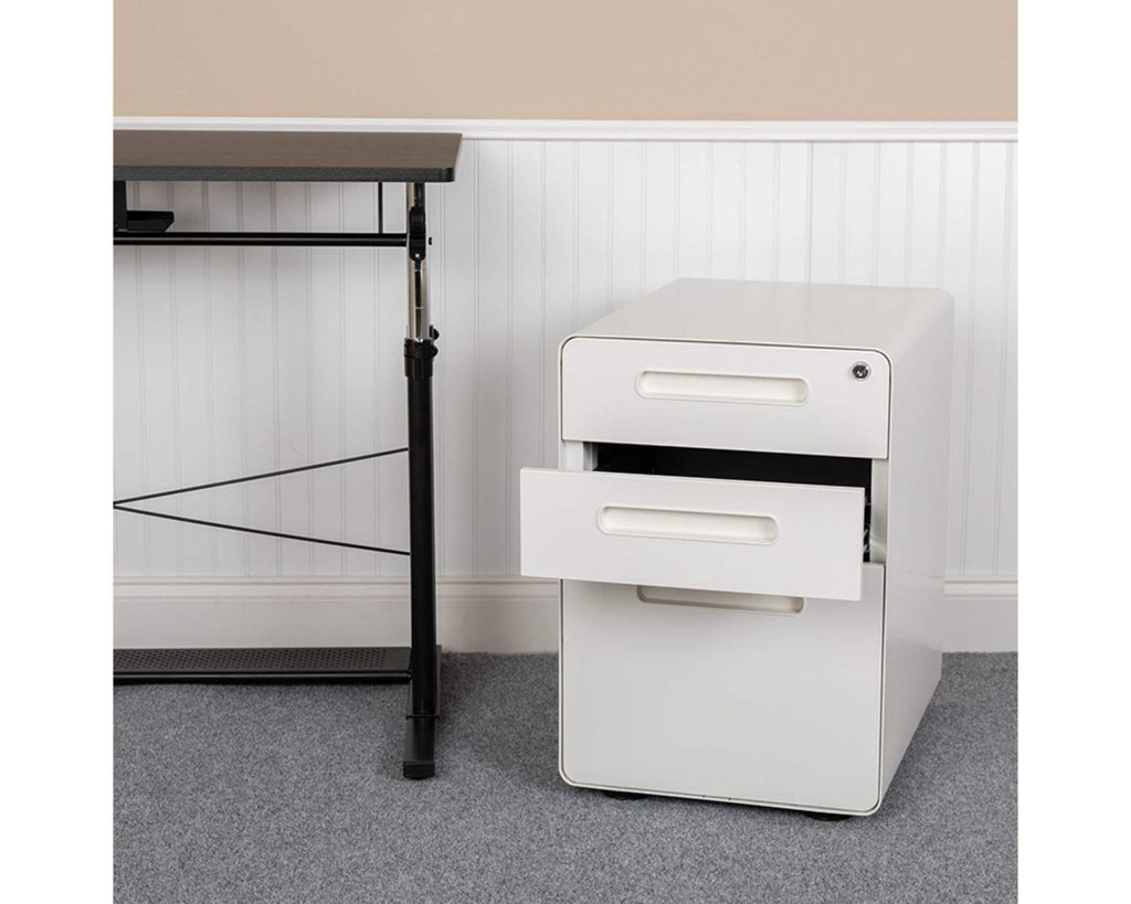 Flash Furniture Wren Ergonomic 3-Drawer Mobile Locking Filing Cabinet With Anti-Tilt Mechanism And Hanging Drawer For Legal & Letter Files, White