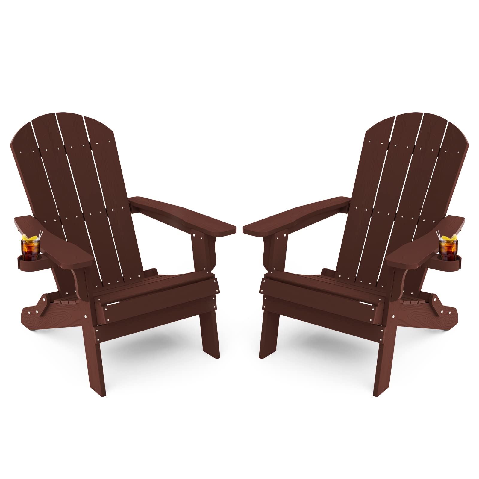 YEFU Adirondack Chair Set of 2, Folding Oversized Plastic Adirondack Chair with Cup Holder, Lawn Chair with Weather Resistant fo
