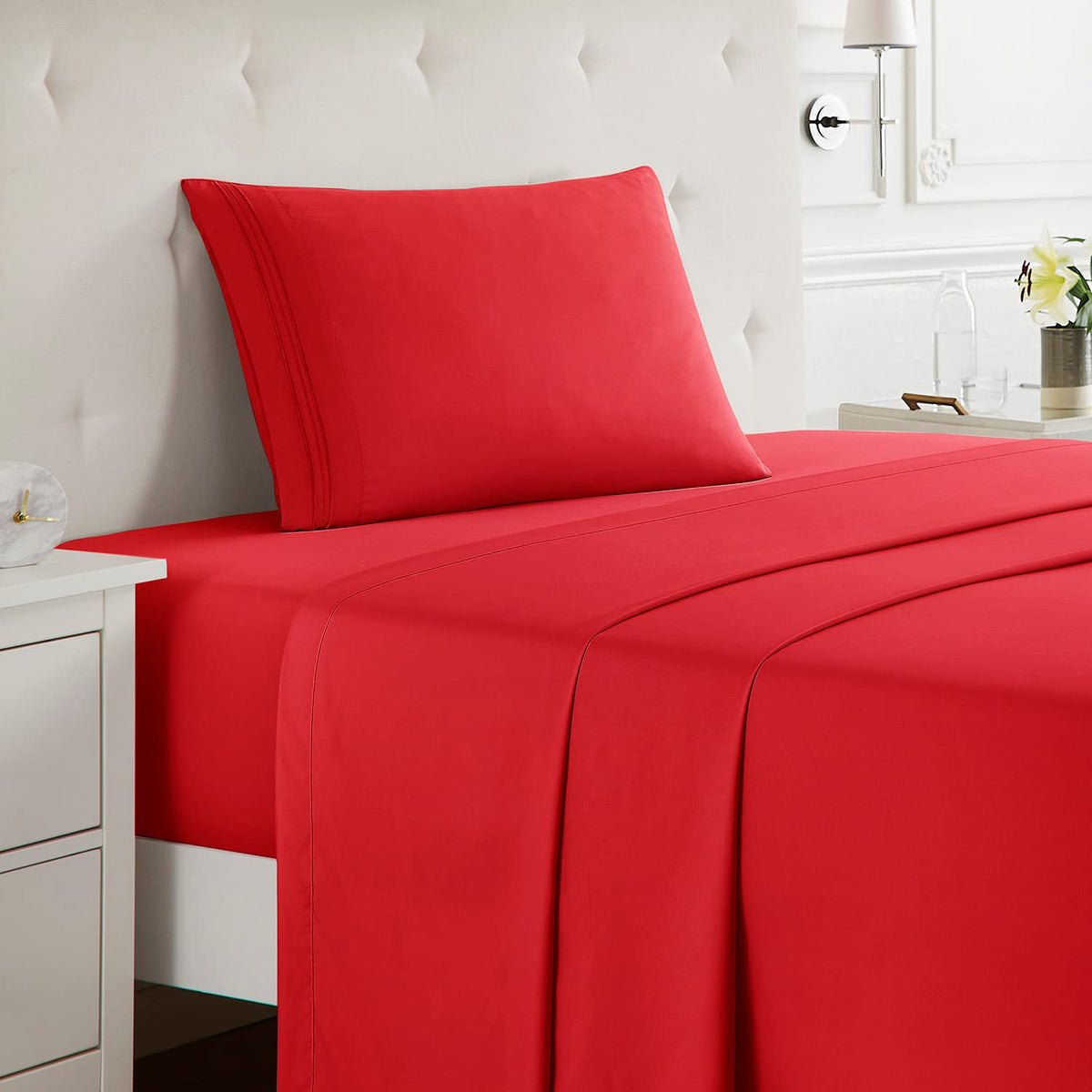 Nestl Twin Sheets Set - 3 Piece Twin Bed Sheets, Deep Pocket, Hotel Luxury, Extra Soft, Breathable And Cooling, Red Sheets For T