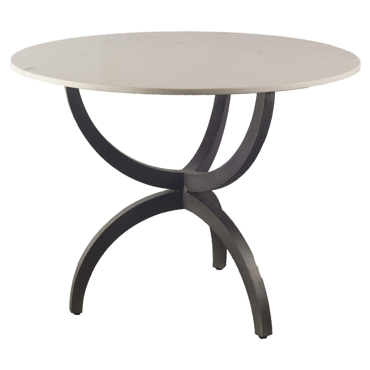 HomeRoots Brown Wood 40' Round White Marble Top with Black Metal Base Dining Table