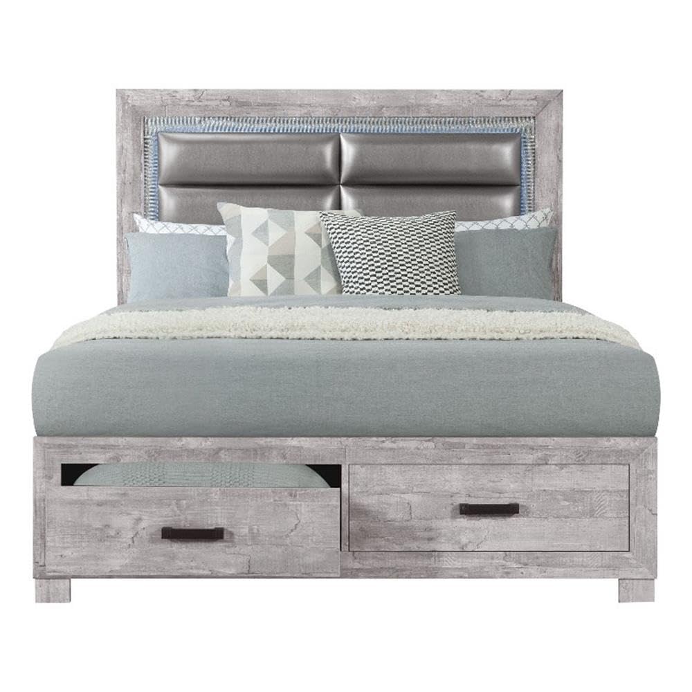 Global Furniture Usa Nolan Light Gray Wooden Queen Bed With Storage