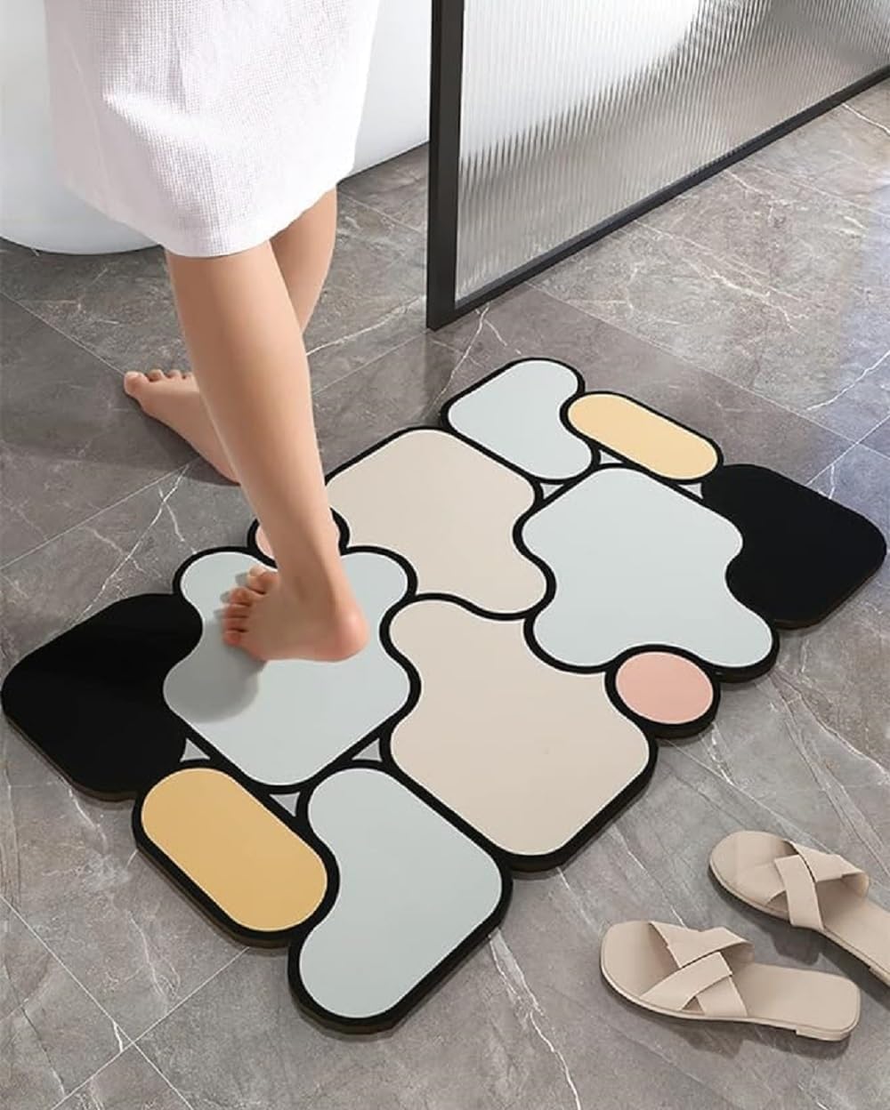 COZZBY Bathroom Toilet NonSlip Foot Mat, Super Absorbent Thin Fashion Washable 5D Design Kitchen Mat, Attractive Puzzle Shape f
