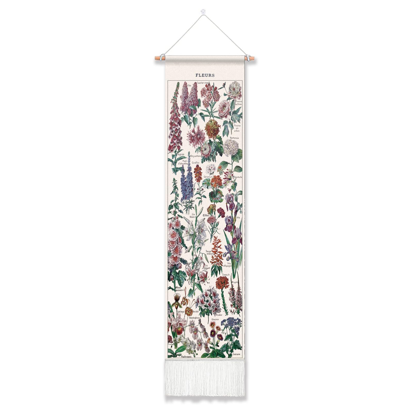Jhdstore Vintage Flower Tapestry, 51 X 13 Inch Wall Art, Polyester Botanical Plants Tapestry With Tassels, Retro Floral Wall Han