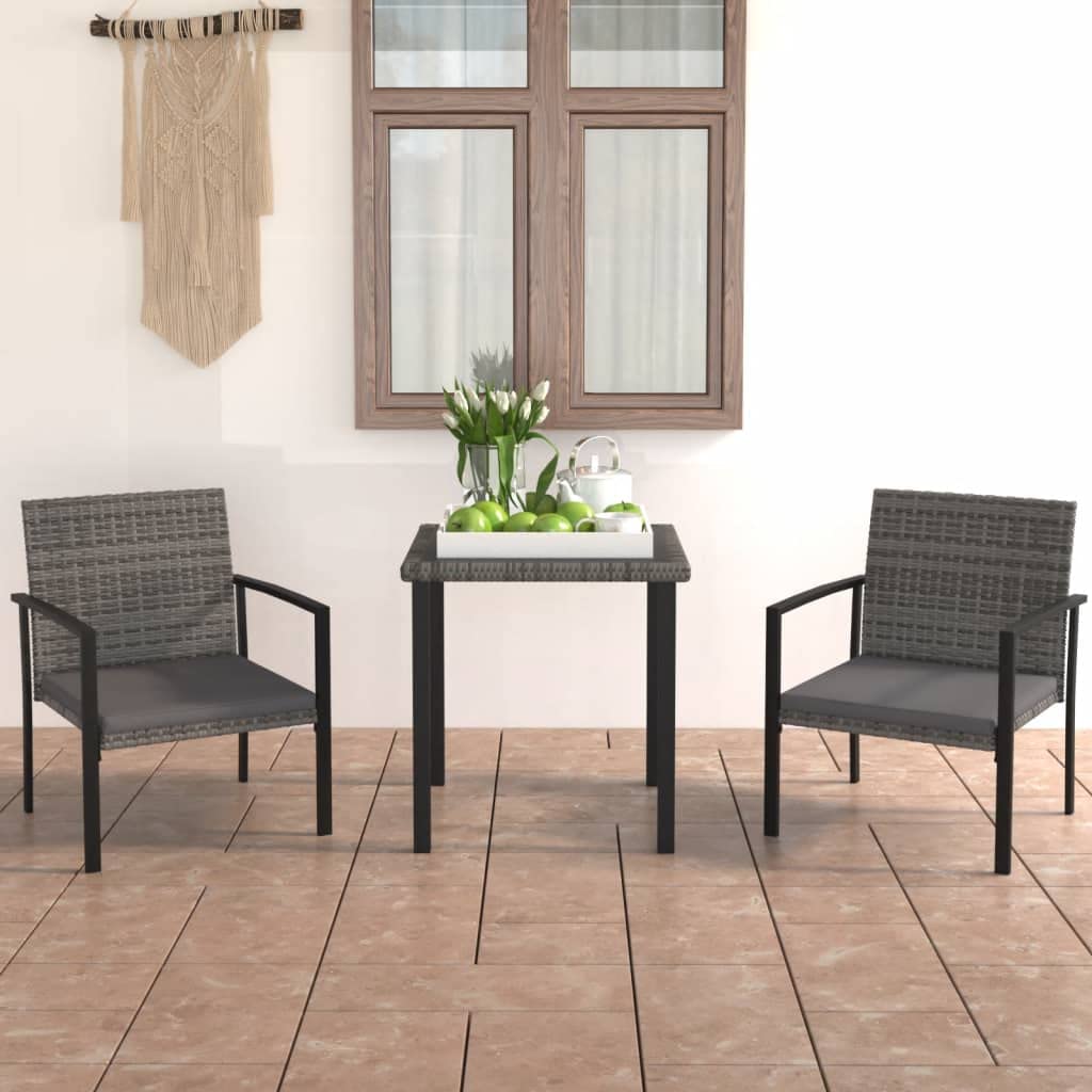 vidaXL Patio Dining Set 3 Piece, Outdoor Dining Set for Garden Yard, Table and Chair for Balcony, Dining Table, Farmhouse Style, Poly Rattan Gray