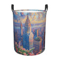 IYOVI Building New York Art Laundry Hamper Round, Large Canvas Fabric Lightweight Storage Basket Toy Organizer Building New York