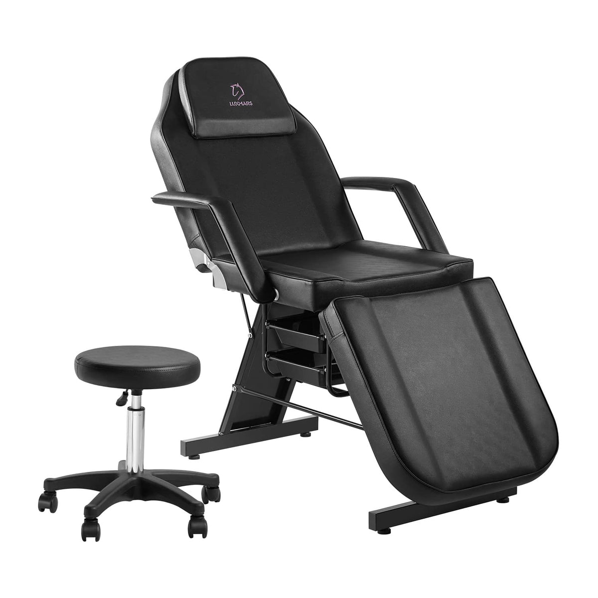 LUXMARS Tattoo Chair Adjustable,Facial Chair Multipurpose 73 Inch Spa Facial Bed with Massage Equipment Stool for Beauty Spa Tat