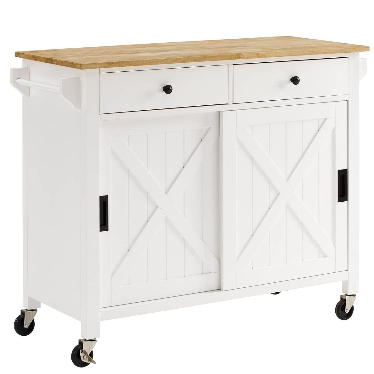 Crosley Furniture Laurel Rolling Kitchen Island Cart, Microwave Stand, Coffee Bar, with Shelves and Drawers, White