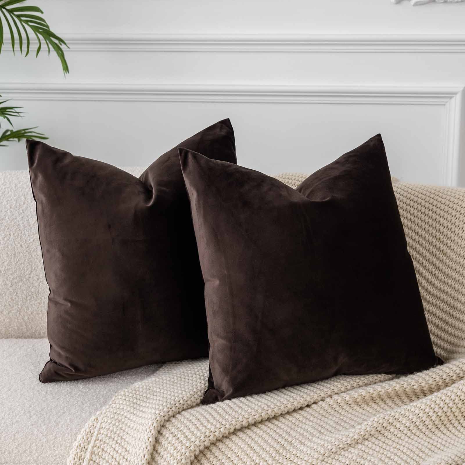 Juspurbet Coffee Velvet Throw Pillow Covers 14X14 Inches Set Of 2 With Zipper,Decorative Soft Solid Pillow Covers For Couch Bed