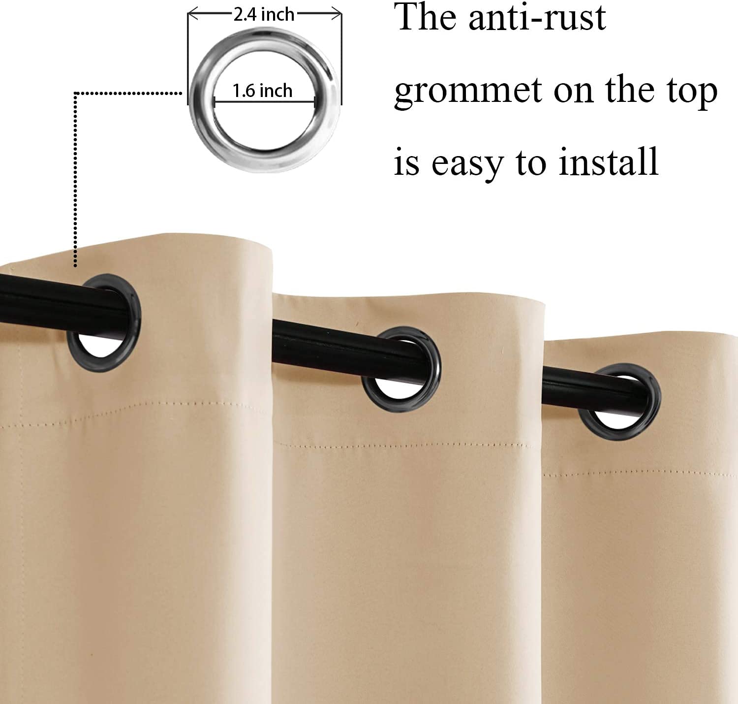 Jiuzhen Beige Blackout Curtains With Tiebacks - Thermal Insulated, Light Blocking And Noise Reducing Grommet Curtains For Bedroom And Living Room, Set Of 2 Window Curtain Panels, 60 X 63 Inch Length
