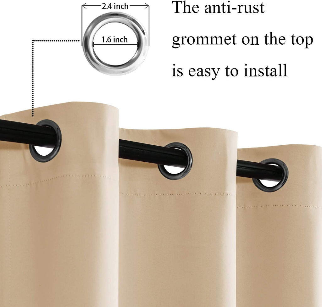 Jiuzhen Beige Blackout Curtains With Tiebacks Thermal Insulated, Light Blocking And Noise Reducing Grommet Curtains For Bedroom And Living Room, Set Of 2 Window Curtain Panels, 52 X 63 Inch Length