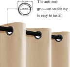 Jiuzhen Beige Blackout Curtains With Tiebacks Thermal Insulated, Light Blocking And Noise Reducing Grommet Curtains For Bedroom And Living Room, Set Of 2 Window Curtain Panels, 52 X 63 Inch Length