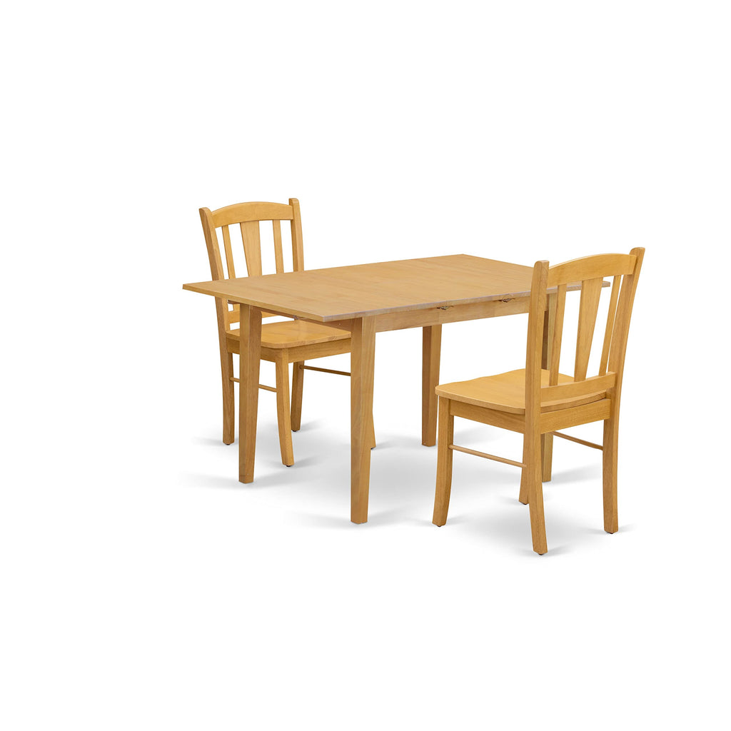 East West Furniture NFDL3-OAK-W 3 Piece Dining Set Contains a Rectangle Dining Room Table with Butterfly Leaf and 2 Kitchen Chairs, 32x54 Inch, Oak