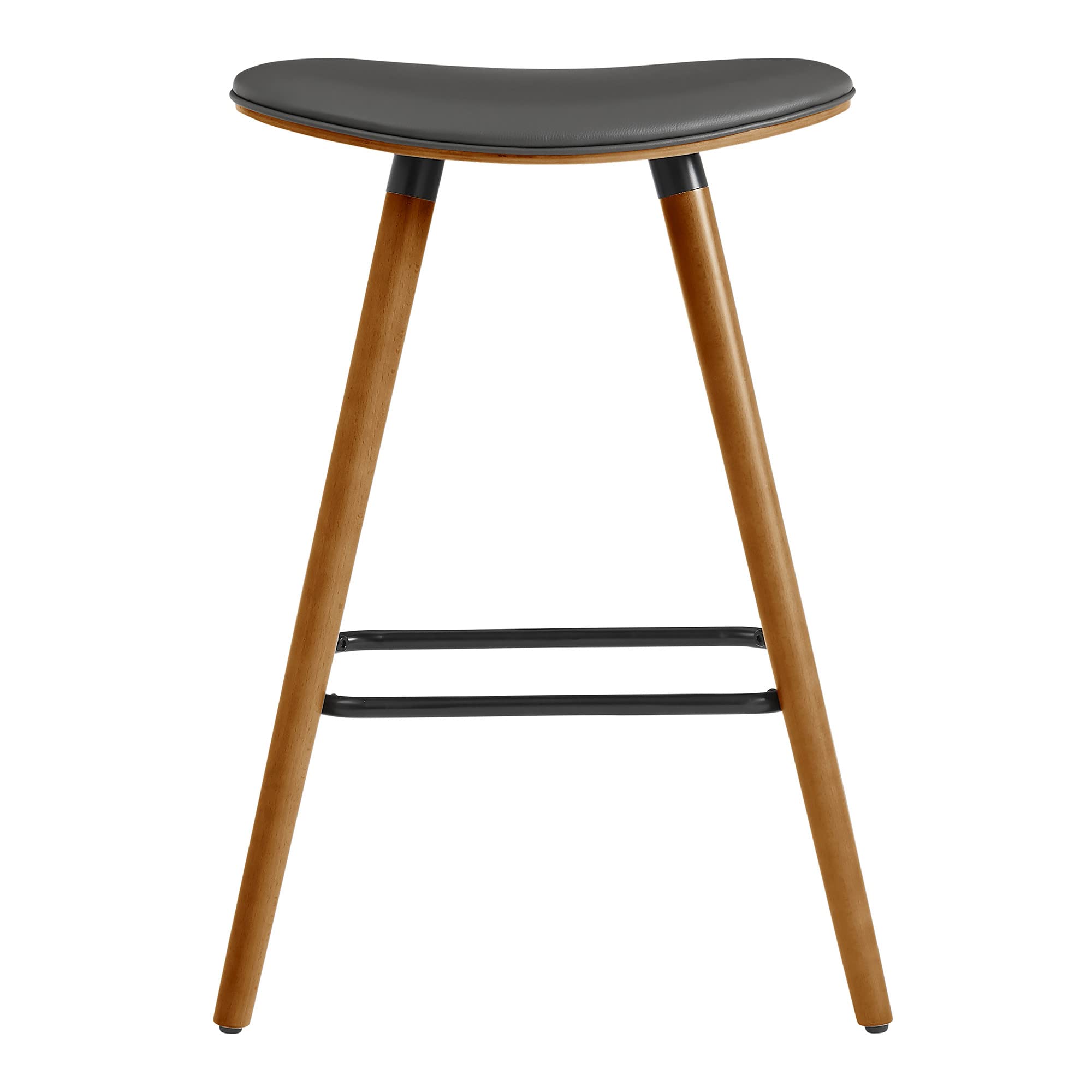 HomeRoots Bent Wood/Metal/Faux Leather 26' Gray Faux Leather Backless Wooden Bar Stool