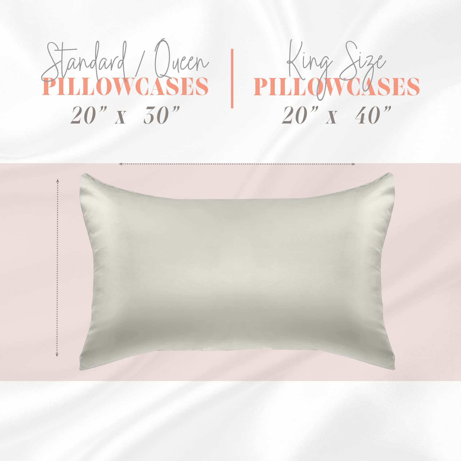 Elegant Comfort Silky And Luxurious 2-Piece Satin Pillowcase Set For Healthier Skin And Hair, Hidden Zipper Closure And Beautifully Packaged, Satin Pillowcase Set, King, Light Jade