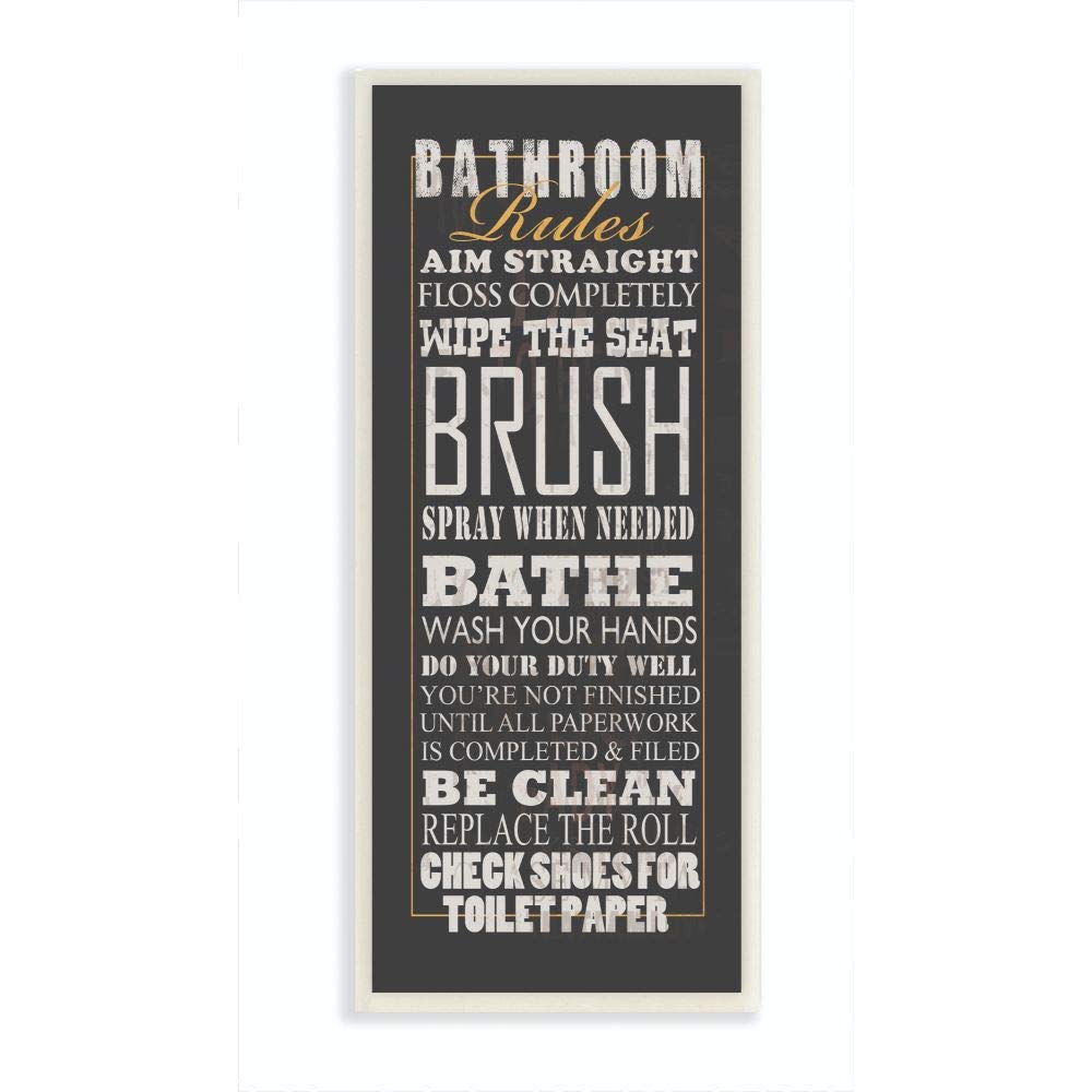 Stupell Home D  cor Bathroom Rules Black Typography Tall Bathroom Wall Plaque, 7 x 0.5 x 17, Proudly Made in USA
