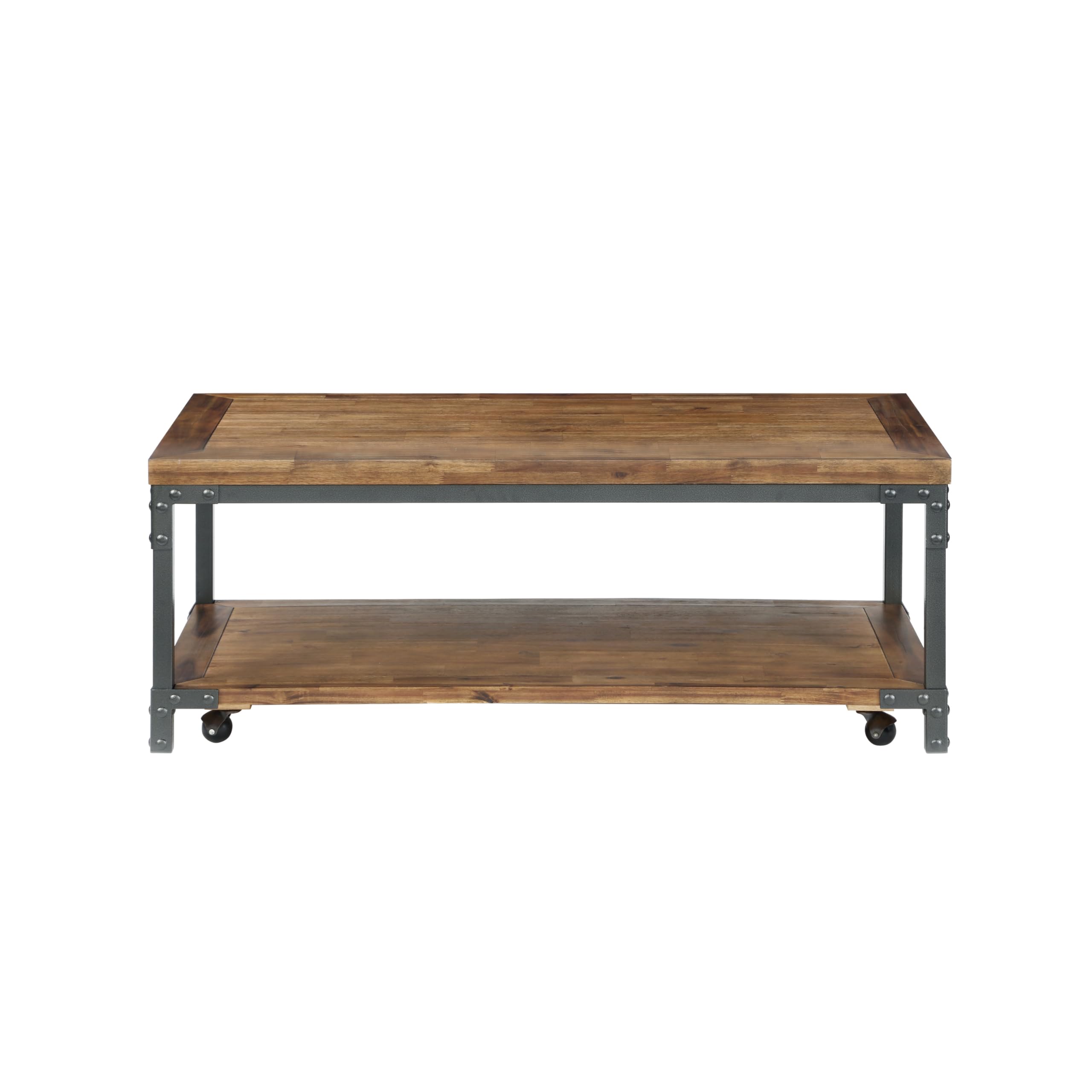 Steve Silver Lantana W/Caster Cocktail Table, Tabletop Desk For Home Living Room Or Office Space, Rustic And Industrial Design, 48' L X 26' W X 19' H, Brown/Black