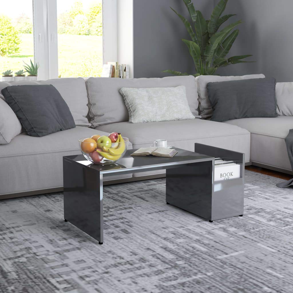 Coffee Table High Gloss Gray 35.4&quot;x17.7&quot;x13.8&quot; Engineered Wood