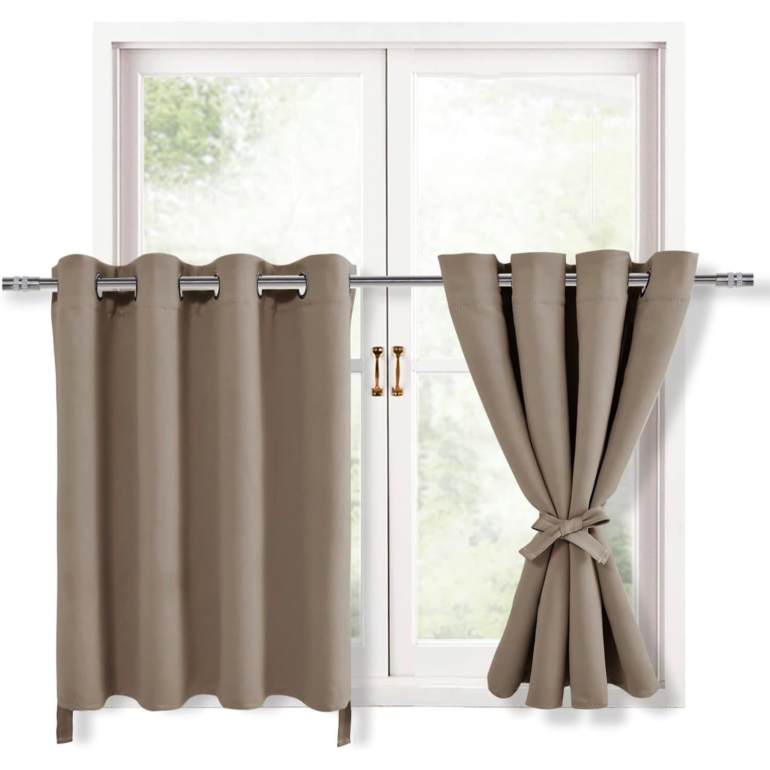 Hiasan Rv Blackout Curtains For Bedroom, 52 X 30 Inches Long - Thermal Insulated & Light Blocking Window Curtains For Living Room/Kids Room, 2 Drape Panels Sewn With Tiebacks, Camel