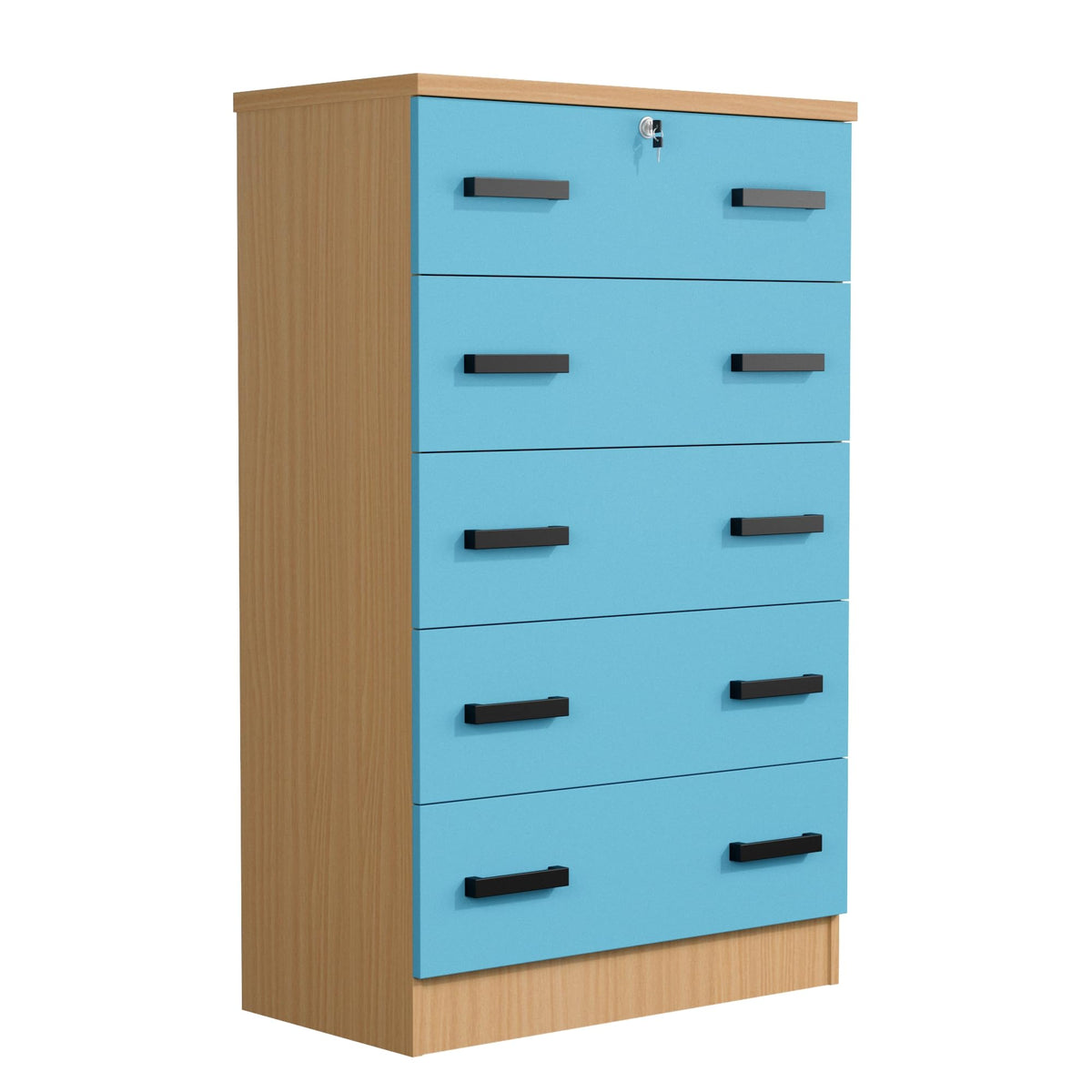 Woodpeckers Furniture And Mattress Cindy 5 Drawer Chest Wooden Dresser with Lock in (Beech and Blue), (WC5-BLACK)