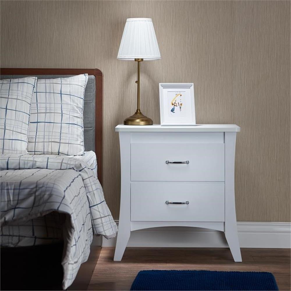 Acme Babb Wooden Rectangular Nightstand With 2 Drawers And Tapered Legs In White