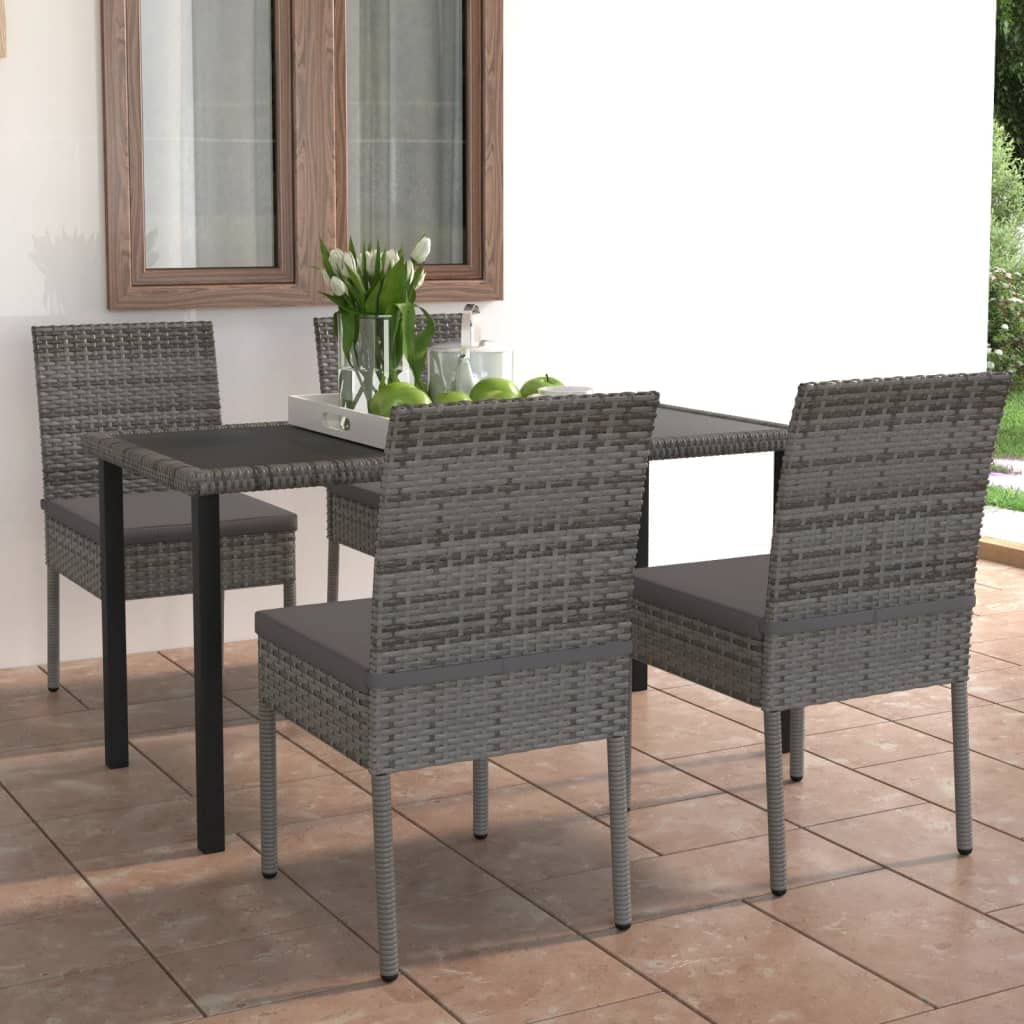 vidaXL Patio Dining Set 5 Piece, Outdoor Dining Set for Garden Yard, Table and Chair for Balcony, Dining Table, Farmhouse Style, Poly Rattan Gray