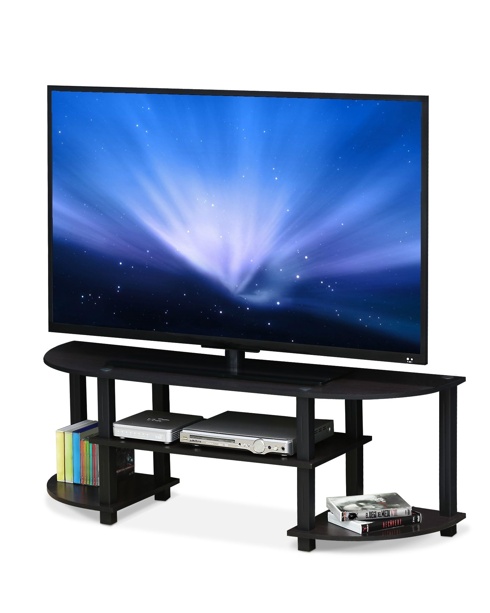 Furinno Turn-S-Tube Wide TV Entertainment Center, Dark Walnut
