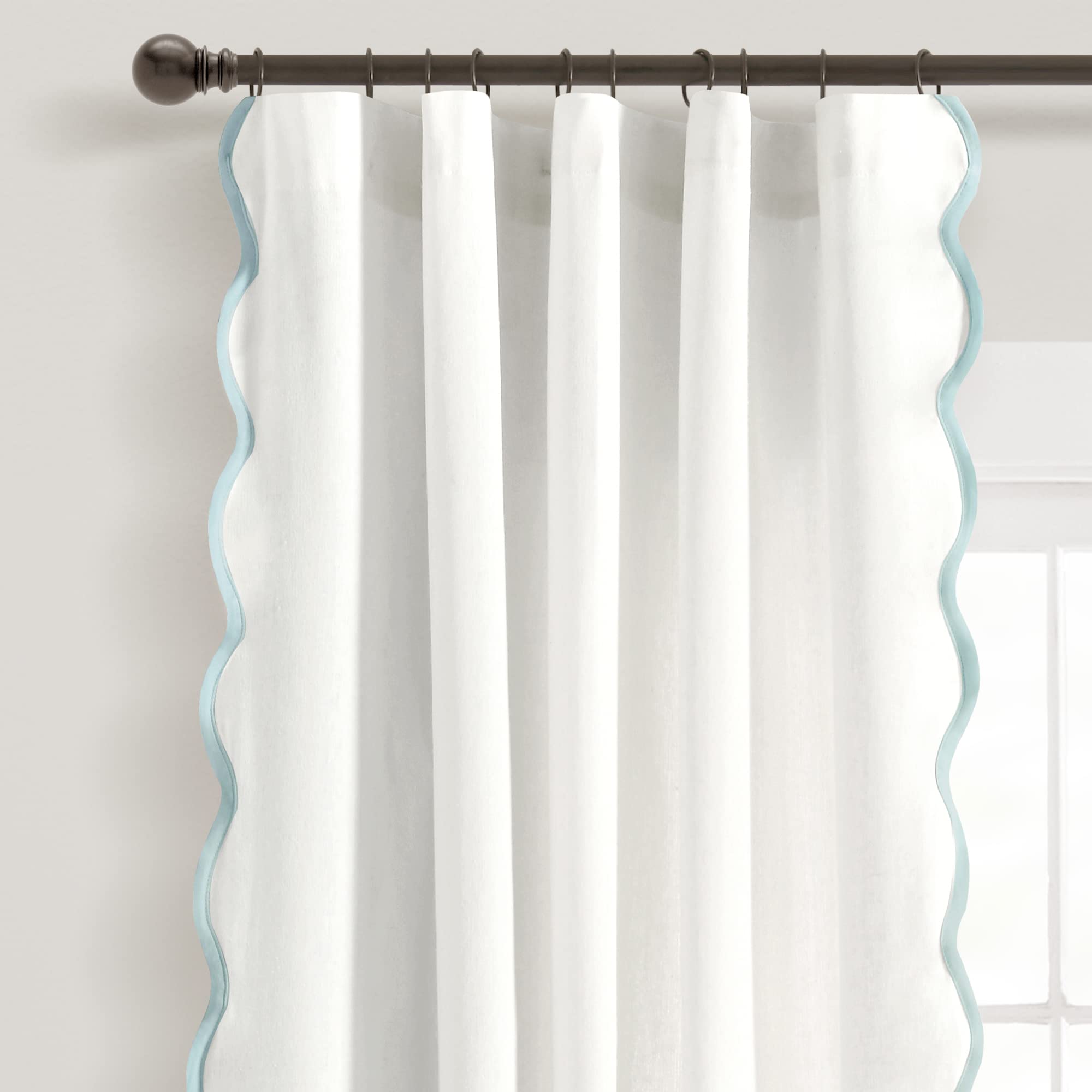 Lush Decor Coastal Chic Scallop Edge Window Curtain Panel Pair, 52 W x 84 L, Blue & White