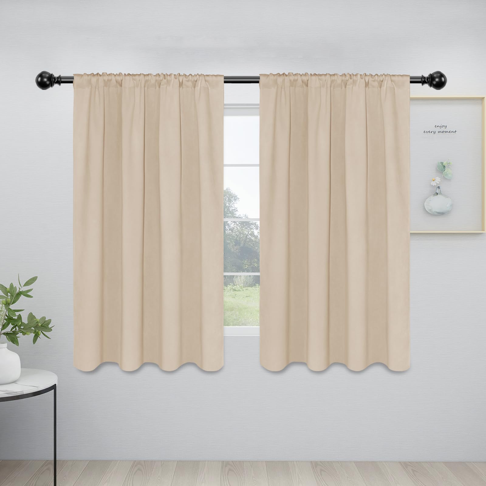 Easy-Going Rod Pocket Blackout Curtains For Bedroom, Room Darkening Window Curtains For Living Room, Thermal Insulated Noise Reduction Solid Window Drapes, 2 Panels(42X54 In, Beige)