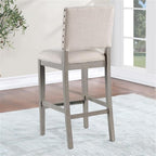 American Woodcrafters Ellesse Driftwood Gray Wood Frame Button Tufted Fabric Upholstered Bar Stool