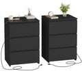 FOTOSOK Black Nightstand Set of 2, 26  H Night Stand Set 2 with Charging Station, Black Night Stand with USB Ports & Power Outle