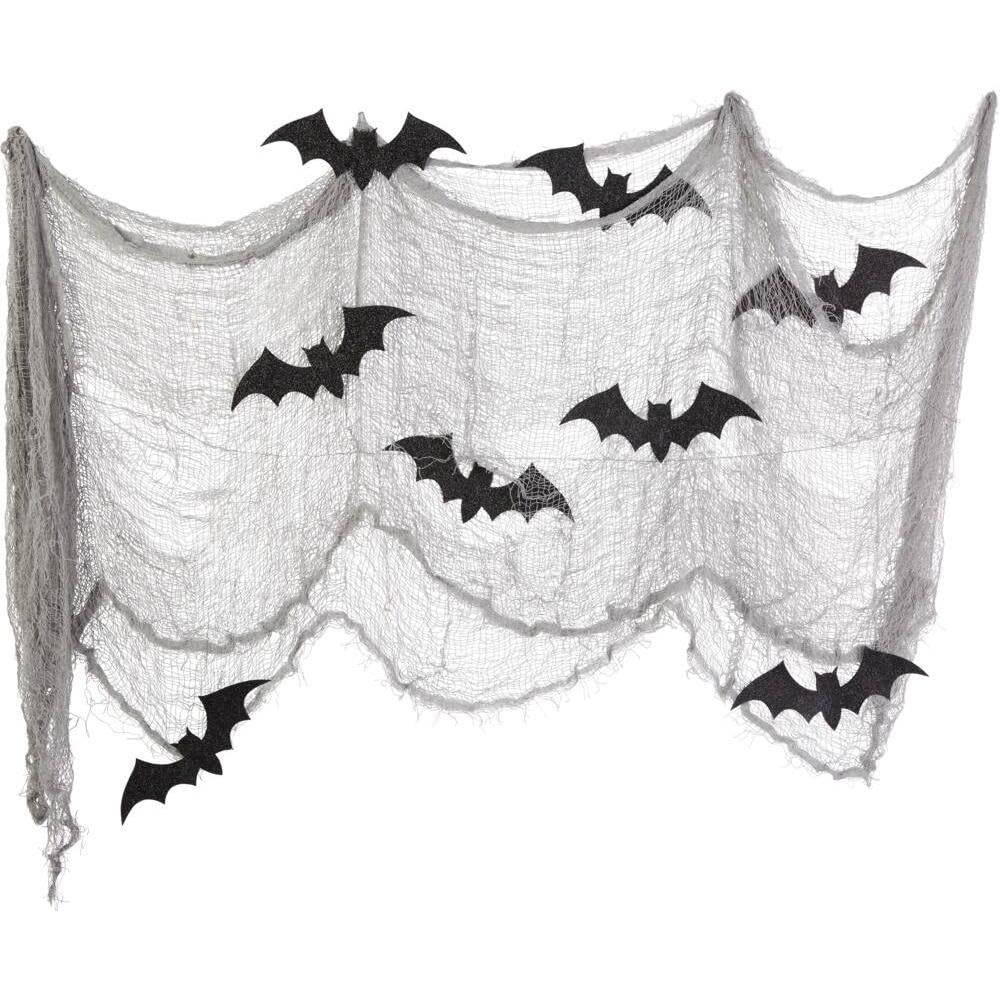 Glitter Bat & Gauze Kit: Sparkling 4'' x 10'' Paper Bats (8Pcs) & 15' x 2' Haunting Gauze Decoration (1 Count) - Perfect for Hal