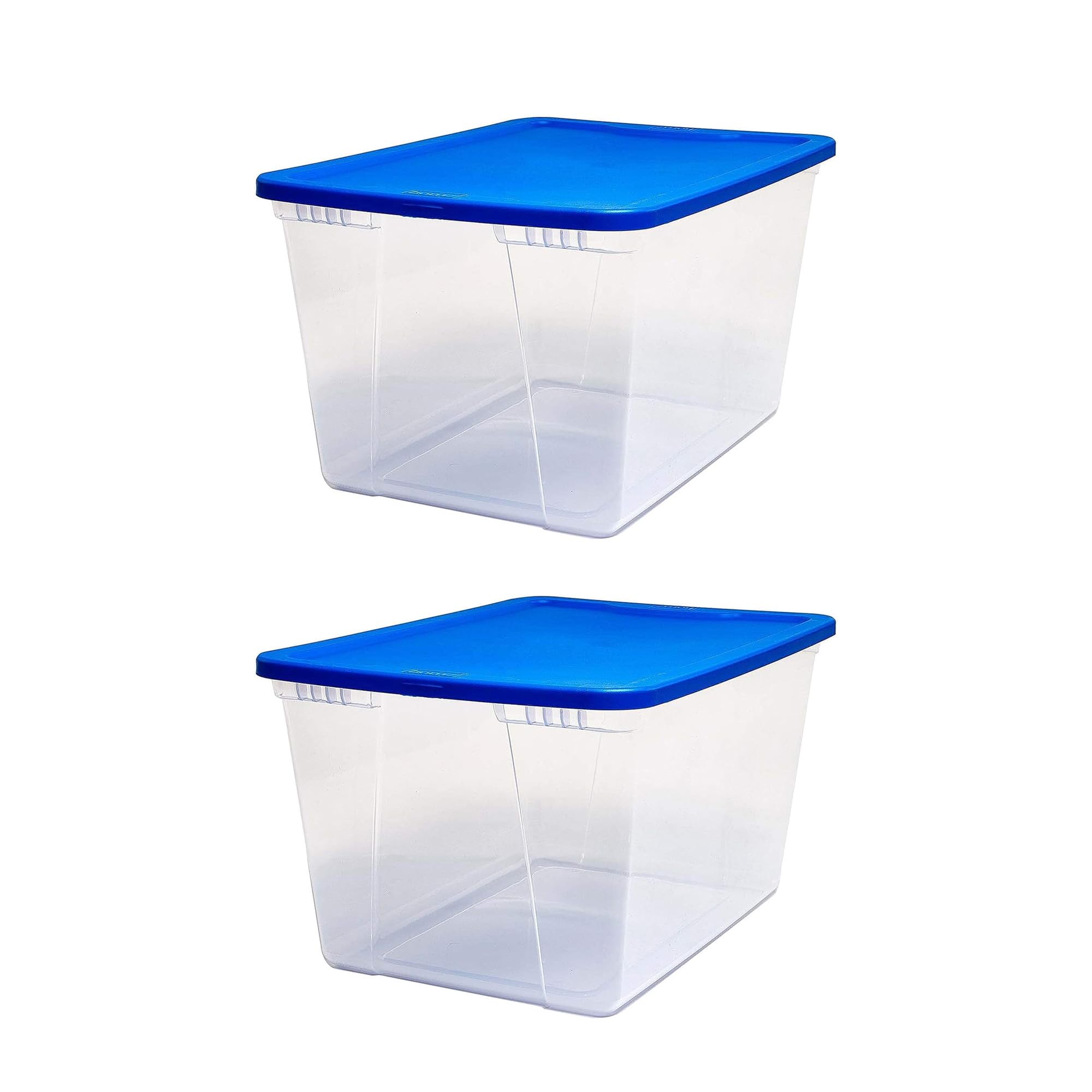 HOMZ Snaplock 56-Quart Plastic Multipurpose Stackable Storage Container Bins with Blue Snaplock Lid for Home and Office Organiza