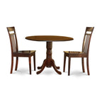East West Furniture DLCA3-MAH-W Dublin 3 Piece Kitchen Set for Small Spaces Contains a Round Room Table with Dropleaf and 2 Dining Chairs, 42x42 Inch, Mahogany