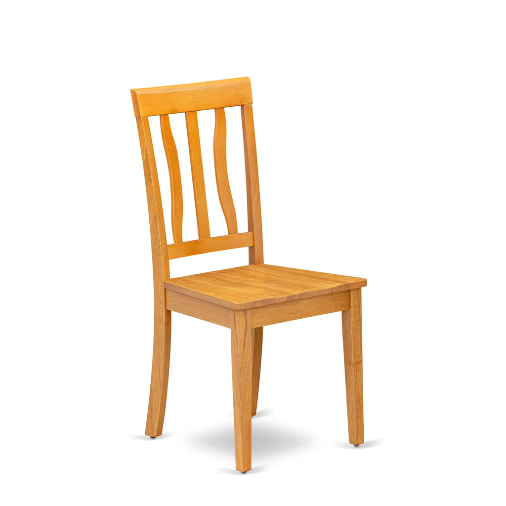 East West Furniture ANC-OAK-W Antique Dining Room Chairs - Slat Back Wooden Seat Chairs, Set of 2, Oak