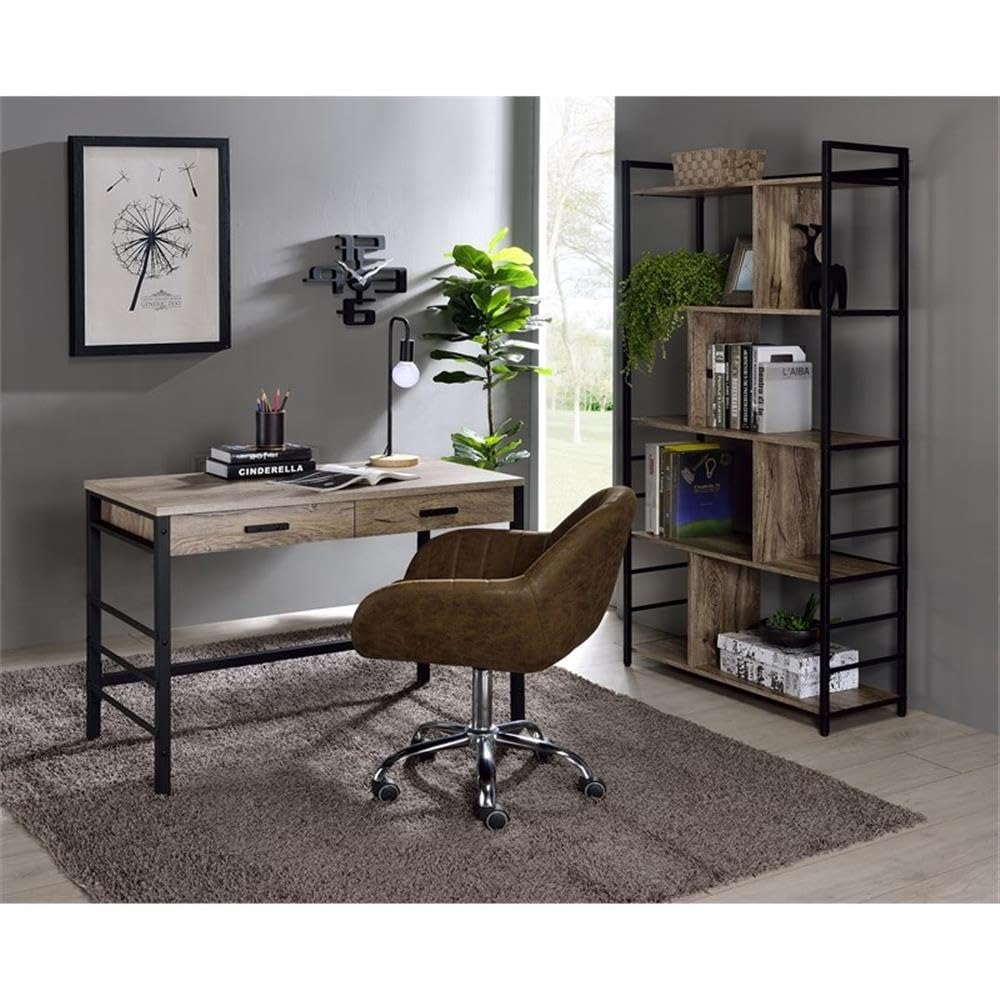 Acme Disho Wooden Writing Desk with USB Port in Light Weathered Oak and Black