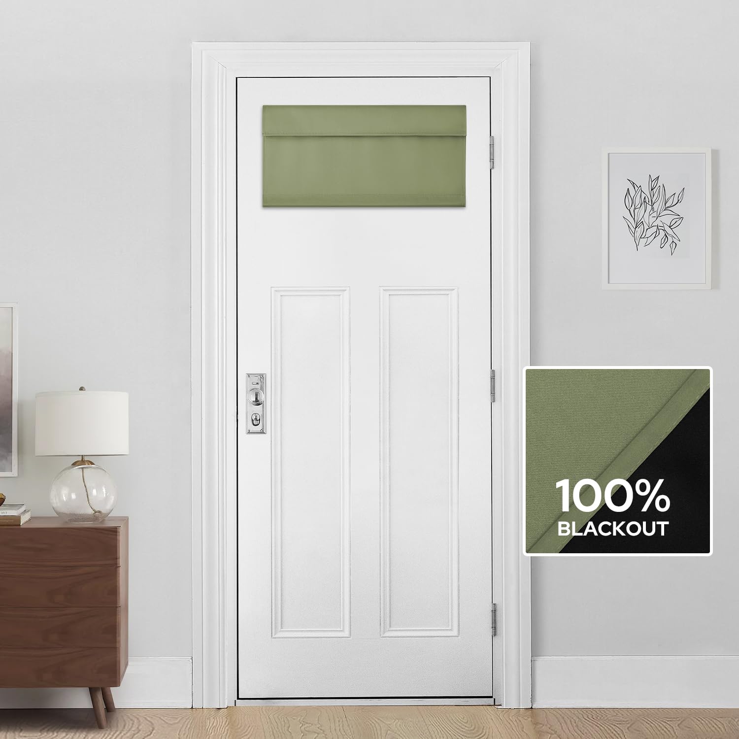 Homeideas 100% Blackout French Door Curtains, Privacy Small Door Curtains For Door Window, 26 X 12 Inch Door Shades For Front Door, Thermal Insulated Door Window Covering, (1 Panel, Sage Green)