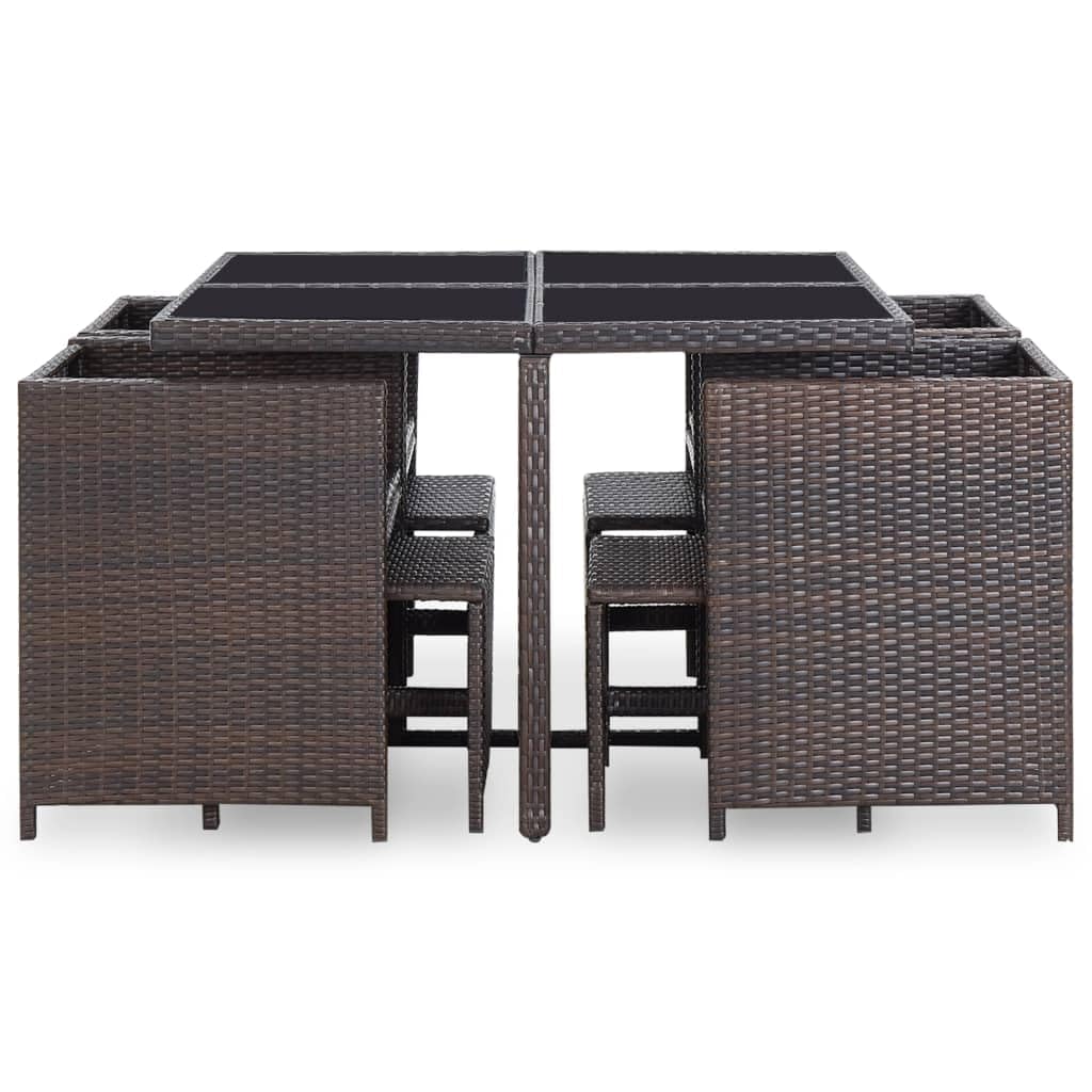 vidaXL Patio Dining Set with Cushions - 9 Piece Outdoor Furniture - Comfortable and Stylish Poly Rattan Brown with Weather-Resistant Design and Easy Assembly