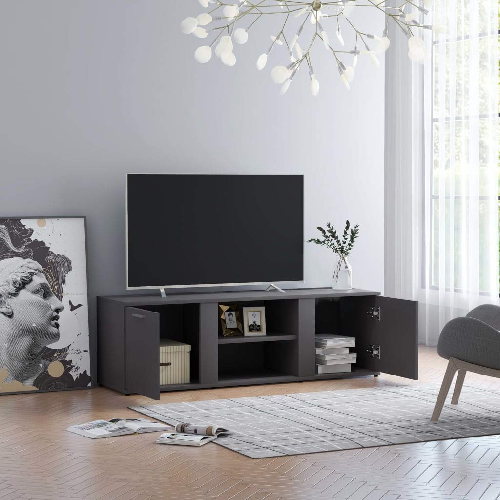 vidaXL Engineered Wood TV Stand - Gray Scandinavian Style Television Cabinet with Two Doors and Compartments - Easy to Assemble - 47.2&quot;x13.4&quot;x14.6&quot;