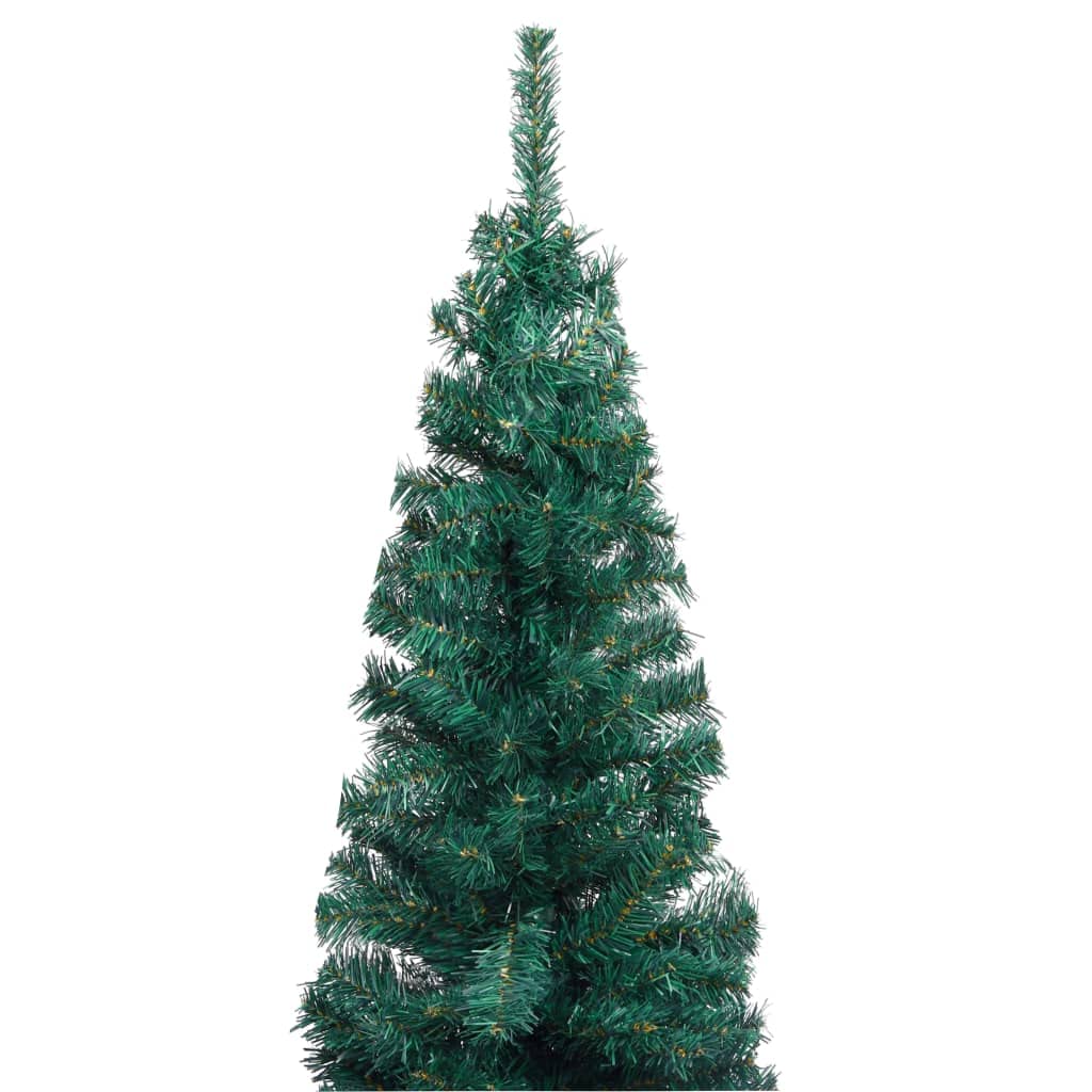 Vidaxl Slim Artificial Christmas Tree 70.9&quot; With Leds, Decorative White And Gray Ball Set, Sturdy Steel Stand, Energy-Efficient, Usb Connector, Green And Gray Pvc Material
