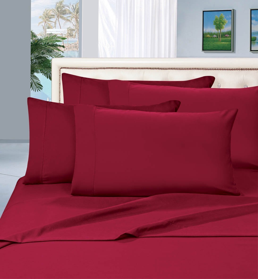 Elegant Comfort 1500 Premier Wrinkle & Fade Resistant Hotel Quality Ultra Soft Luxurious 4-Piece Bed Sheet Set, Full, Burgundy