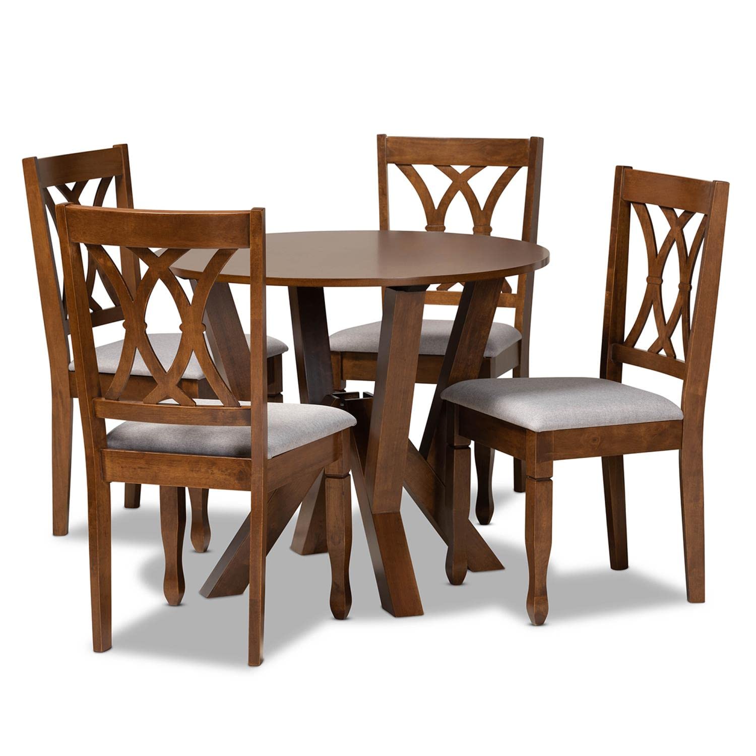 Baxton Studio Grey and Walnut 5-PC Dining Set Irene-Grey/Walnut-5PC Dining Set