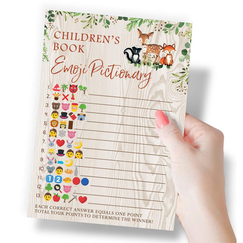 Printed Party Woodland Baby Shower Game - Children'S Book Emoji Pictionary, Set Of 50