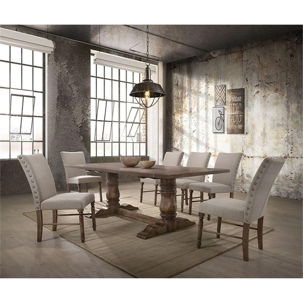 Acme Leventis Parson Fabric Dining Side Chair in Cream and Weathered Oak