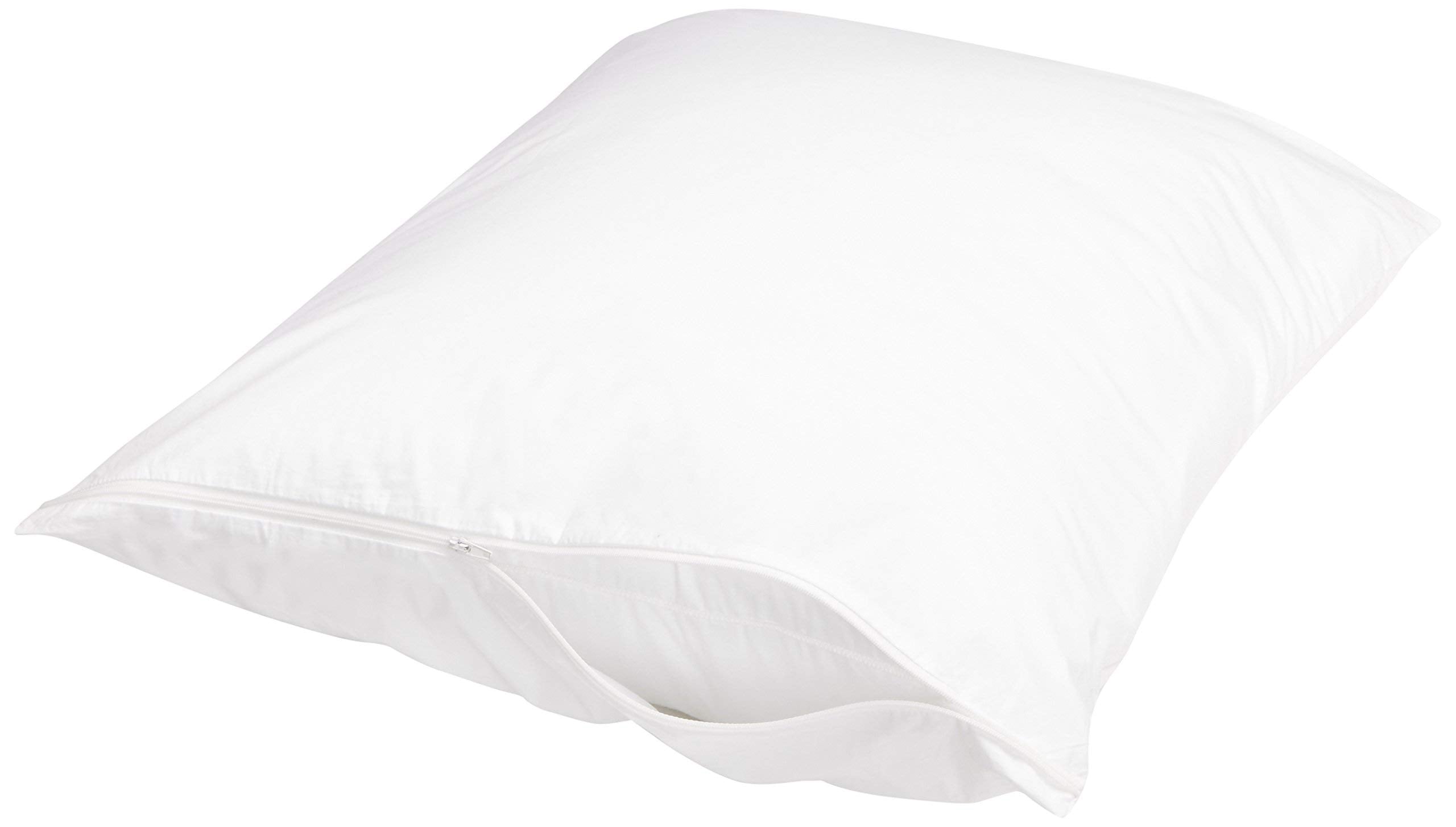 Amazon Basics Standard Pillowcase with Zipper, 100% Cotton Hypoallergenic, Pillow Protector, White (27 x 21 Inches), Pillows Not