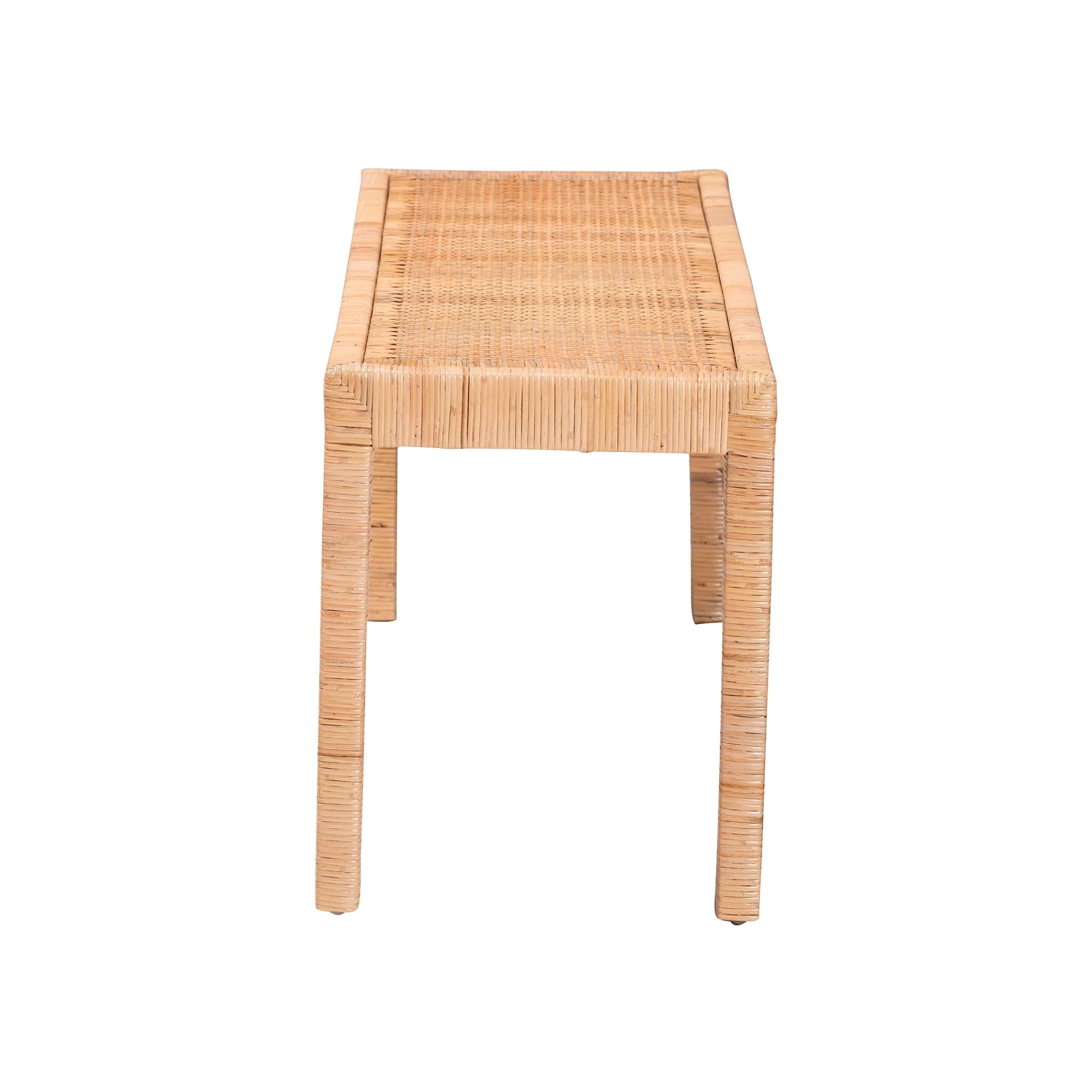 Baxton Studio Abelia Modern Bohemian Natural Rattan and Mahogany Wood Long Accent Bench