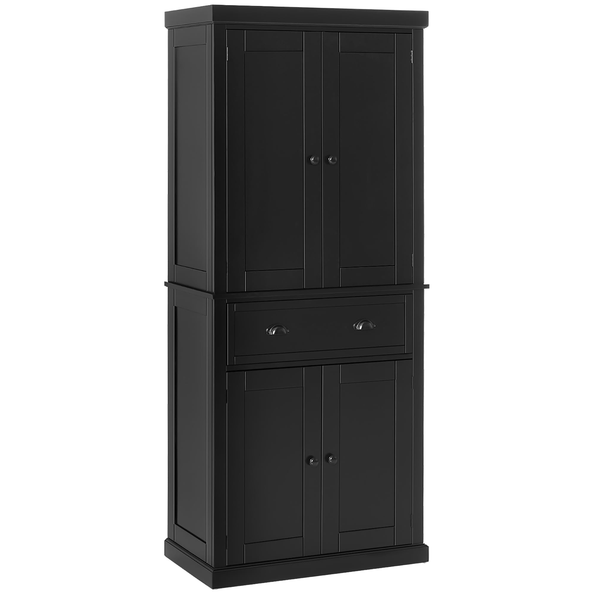 HOMCOM 72.5 Kitchen Pantry Cabinet, Traditional Freestanding Storage Cabinet with 4 Doors, Drawer and 3 Adjustable Shelves for D