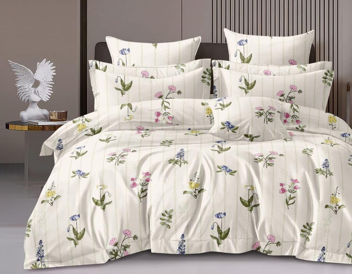 Mosho 220 Tc Cotton King Size Comforter Bedsheet Set 108X108 Inch Double Bed Large Size With 2 Pillow Covers  Floral Print