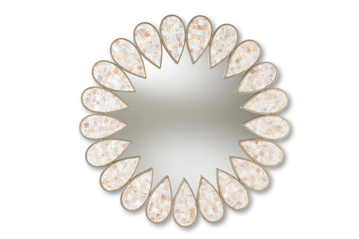 Baxton Studio Savita Modern and Contemporary Antique Silver Finished Round Shell Petal Accent Wall Mirror