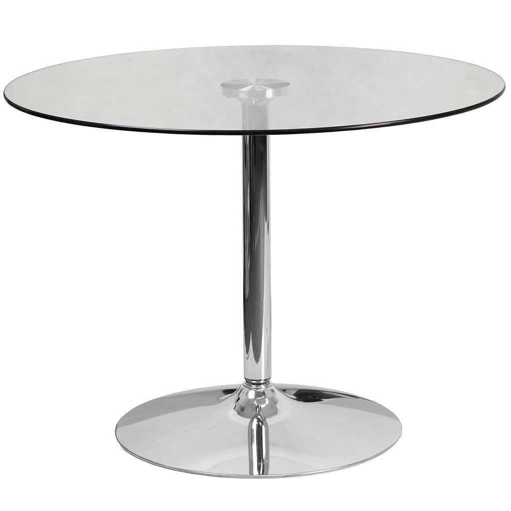 Flash Furniture Hills 39.25'' Round Glass Dining Table with 29''H Chrome Base, Decorative Narrow Round Tempered Glass Cocktail Table, Clear/Silver