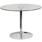 Flash Furniture Hills 39.25'' Round Glass Dining Table with 29''H Chrome Base, Decorative Narrow Round Tempered Glass Cocktail Table, Clear/Silver